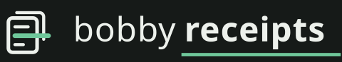 Bobby Receipts primary horizontal lockup on the canonical dark surface, 480×88