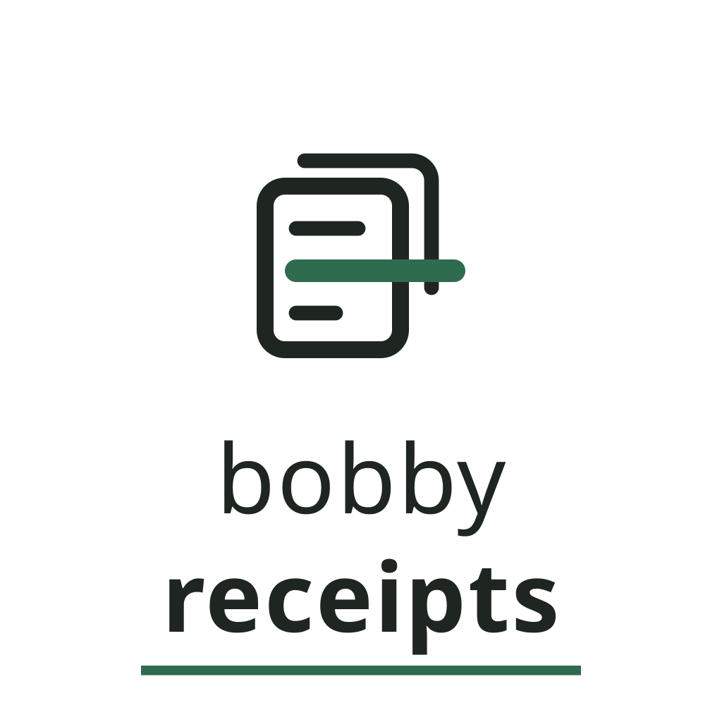 Bobby Receipts secondary stacked lockup, 1024×1024