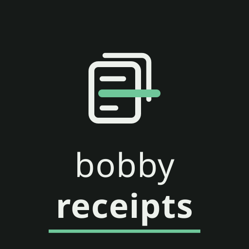 Bobby Receipts secondary stacked lockup on the canonical dark surface, 512×512