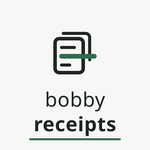 Bobby Receipts secondary stacked lockup on the canonical light surface, 512×512